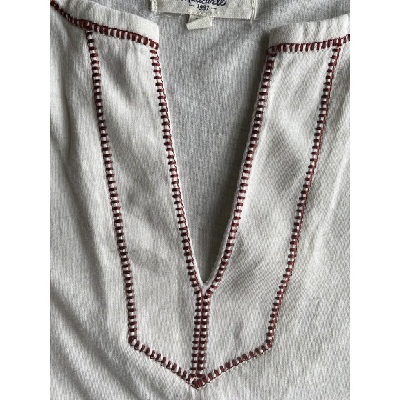 Madewell Shirt Womens Extra Small‎ Embroidered Sleeve Spilt Neck Curved Hem Boho - Picture 8 of 8